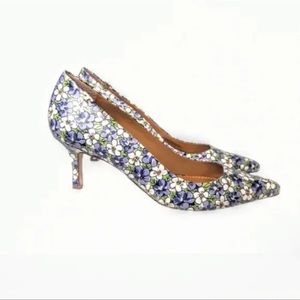 Tory Burch Penelope Terrace Ditsy Kitten Heel Pumps Floral Daisy Leather